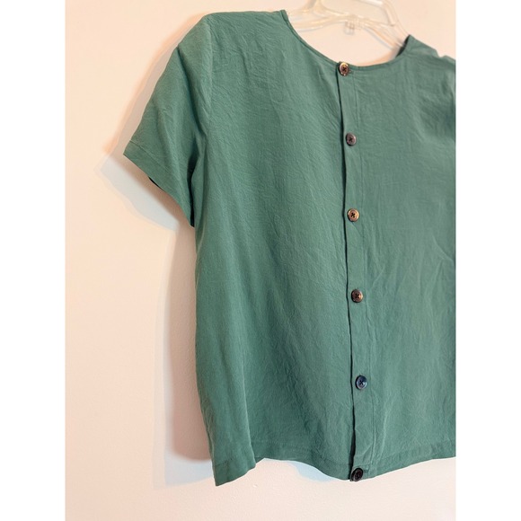 Madewell Silk Button Back Tie Tee in Green Size Medium Blouse - Picture 2 of 8